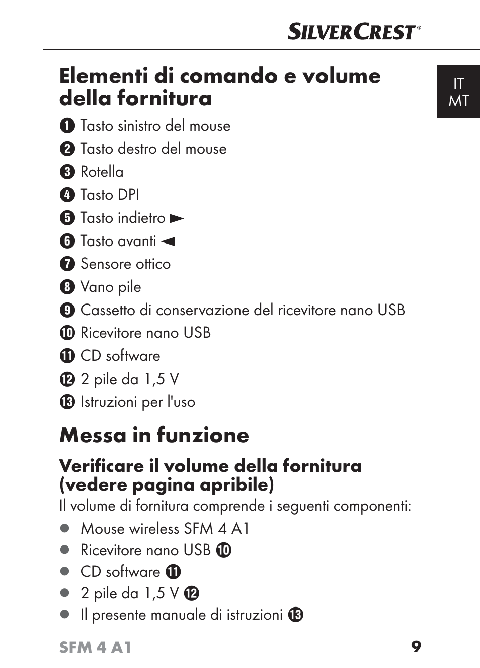 Elementi di comando e volume della fornitura, Messa in funzione | Silvercrest SFM 4 A1 User Manual | Page 12 / 97