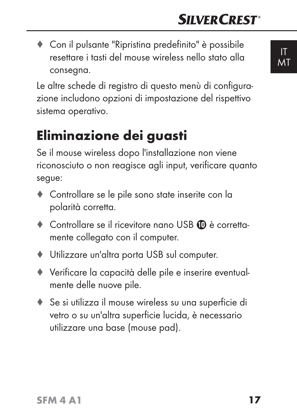 Eliminazione dei guasti | Silvercrest SFM 4 A1 User Manual | Page 20 / 97