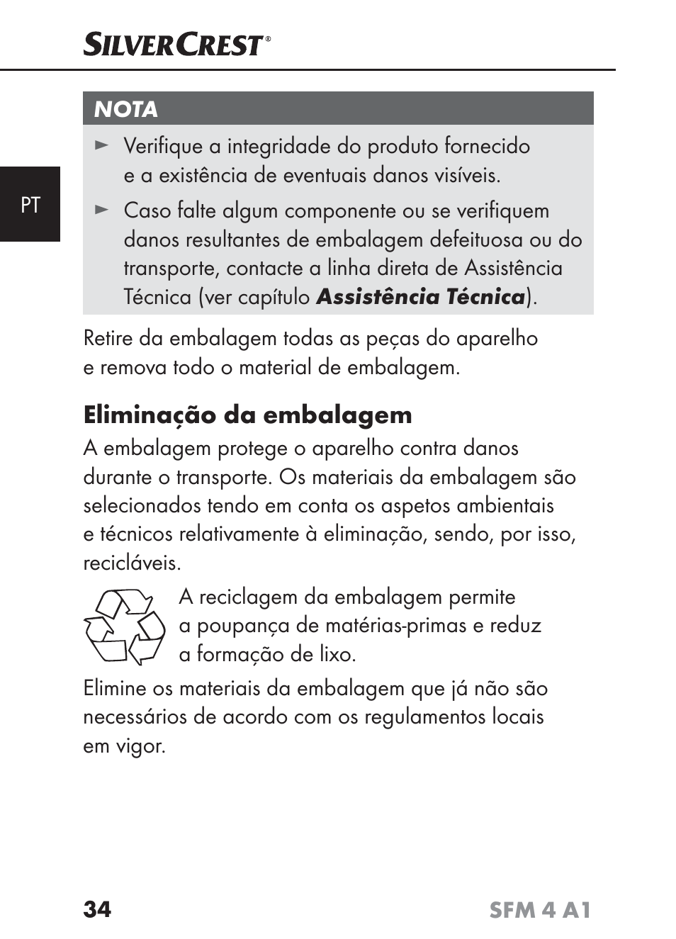 Eliminação da embalagem | Silvercrest SFM 4 A1 User Manual | Page 37 / 97