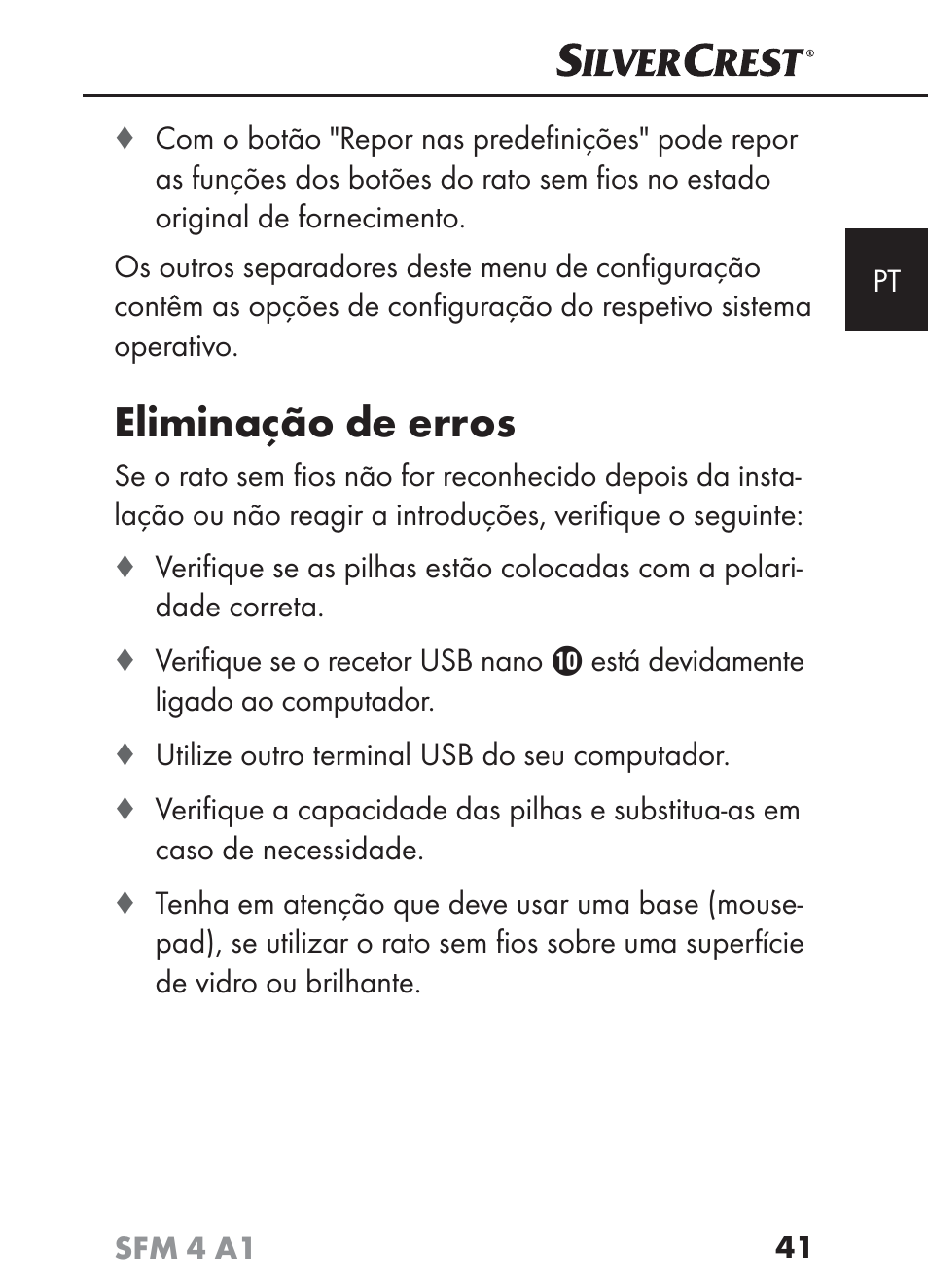 Eliminação de erros | Silvercrest SFM 4 A1 User Manual | Page 44 / 97