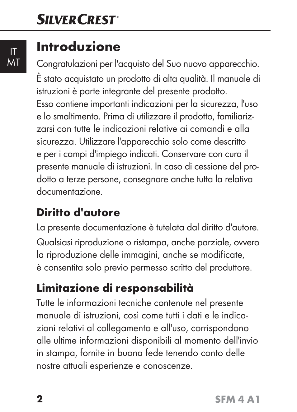 Introduzione | Silvercrest SFM 4 A1 User Manual | Page 5 / 97