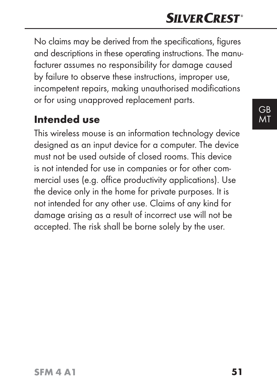 Intended use | Silvercrest SFM 4 A1 User Manual | Page 54 / 97