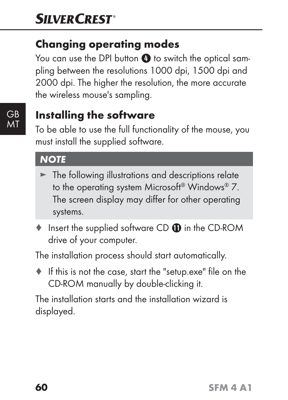 Changing operating modes, Installing the software | Silvercrest SFM 4 A1 User Manual | Page 63 / 97