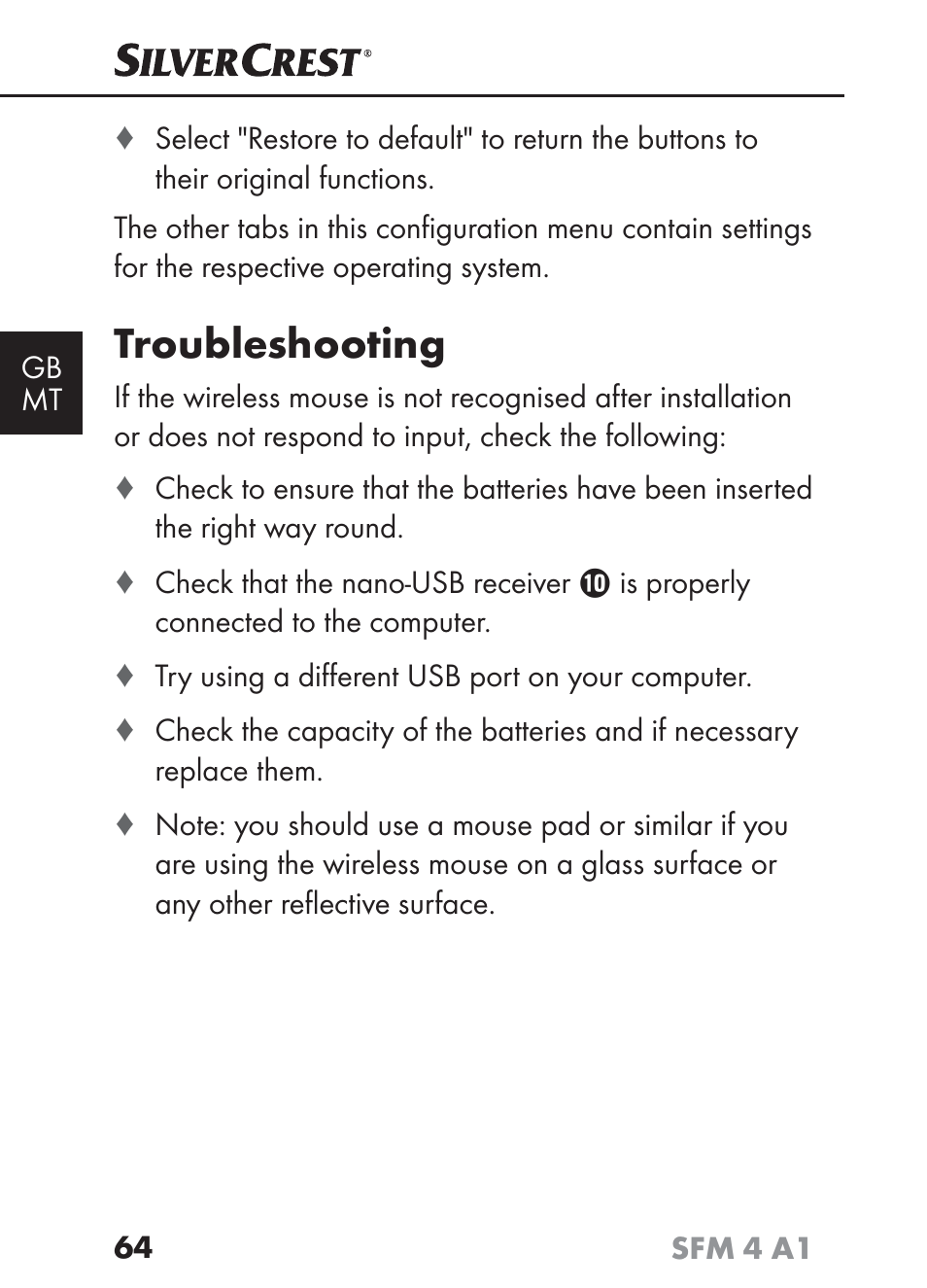 Troubleshooting | Silvercrest SFM 4 A1 User Manual | Page 67 / 97