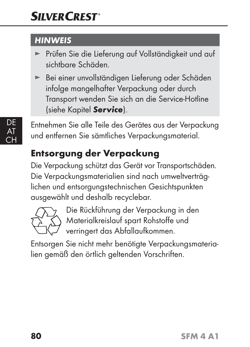 Entsorgung der verpackung | Silvercrest SFM 4 A1 User Manual | Page 83 / 97