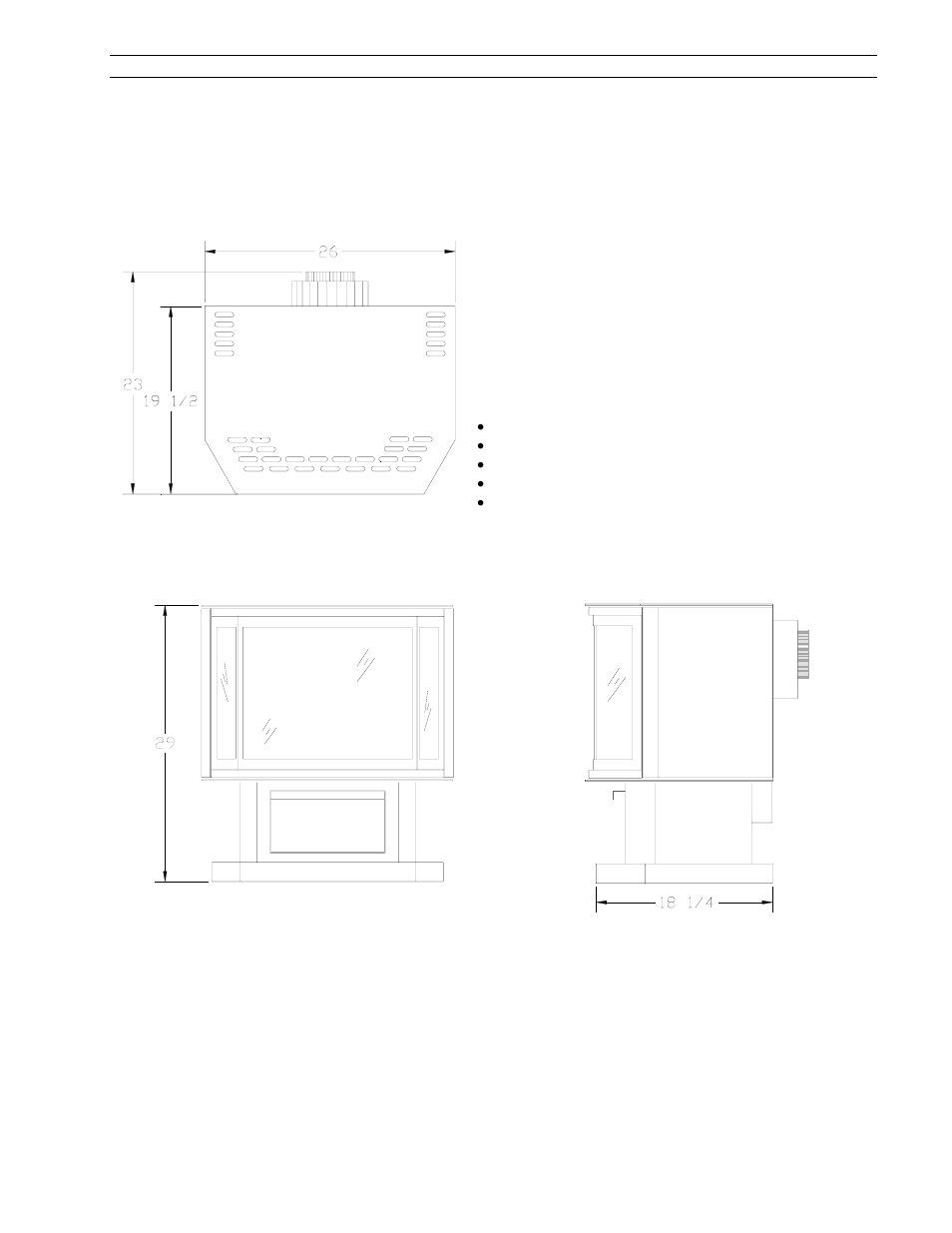 Technical spécifications, Dimensions, Clearances to combustibles | Drolet SIT 0.820.634 User Manual | Page 4 / 24