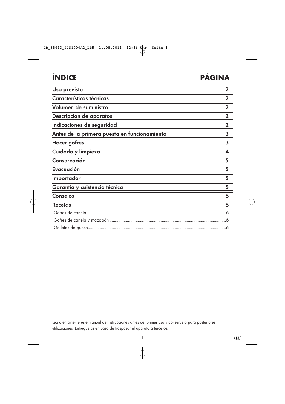 Índice página | Silvercrest SZW 1000 A2 User Manual | Page 3 / 32