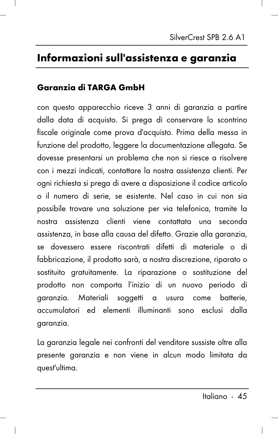 Informazioni sull'assistenza e garanzia | Silvercrest SPB 2.6 A1 User Manual | Page 47 / 64