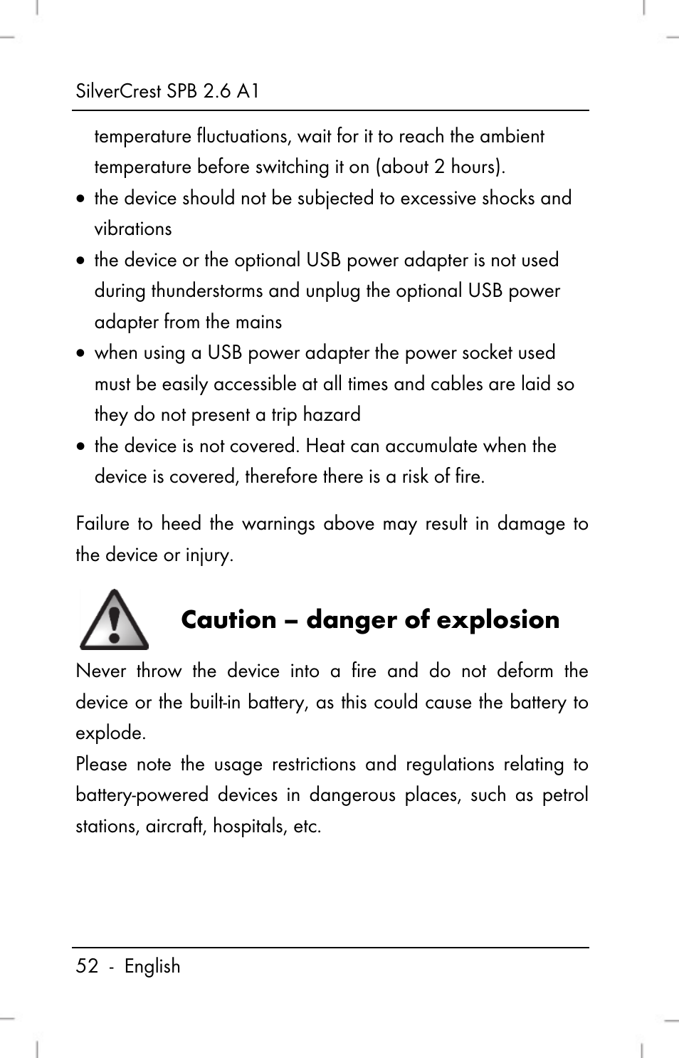 Caution – danger of explosion | Silvercrest SPB 2.6 A1 User Manual | Page 54 / 64