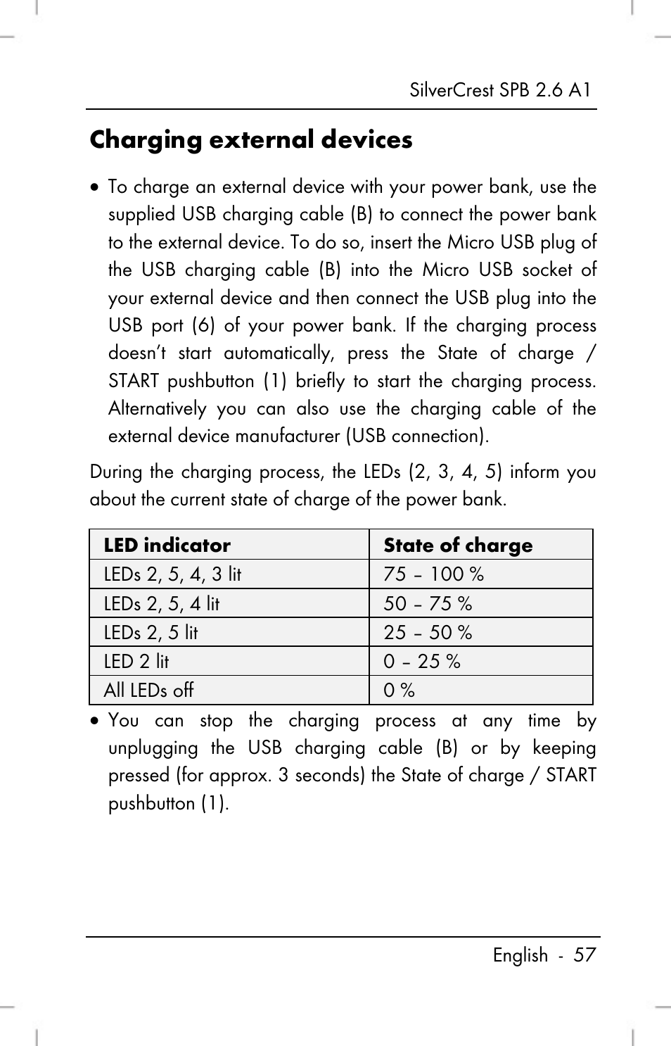 Charging external devices | Silvercrest SPB 2.6 A1 User Manual | Page 59 / 64