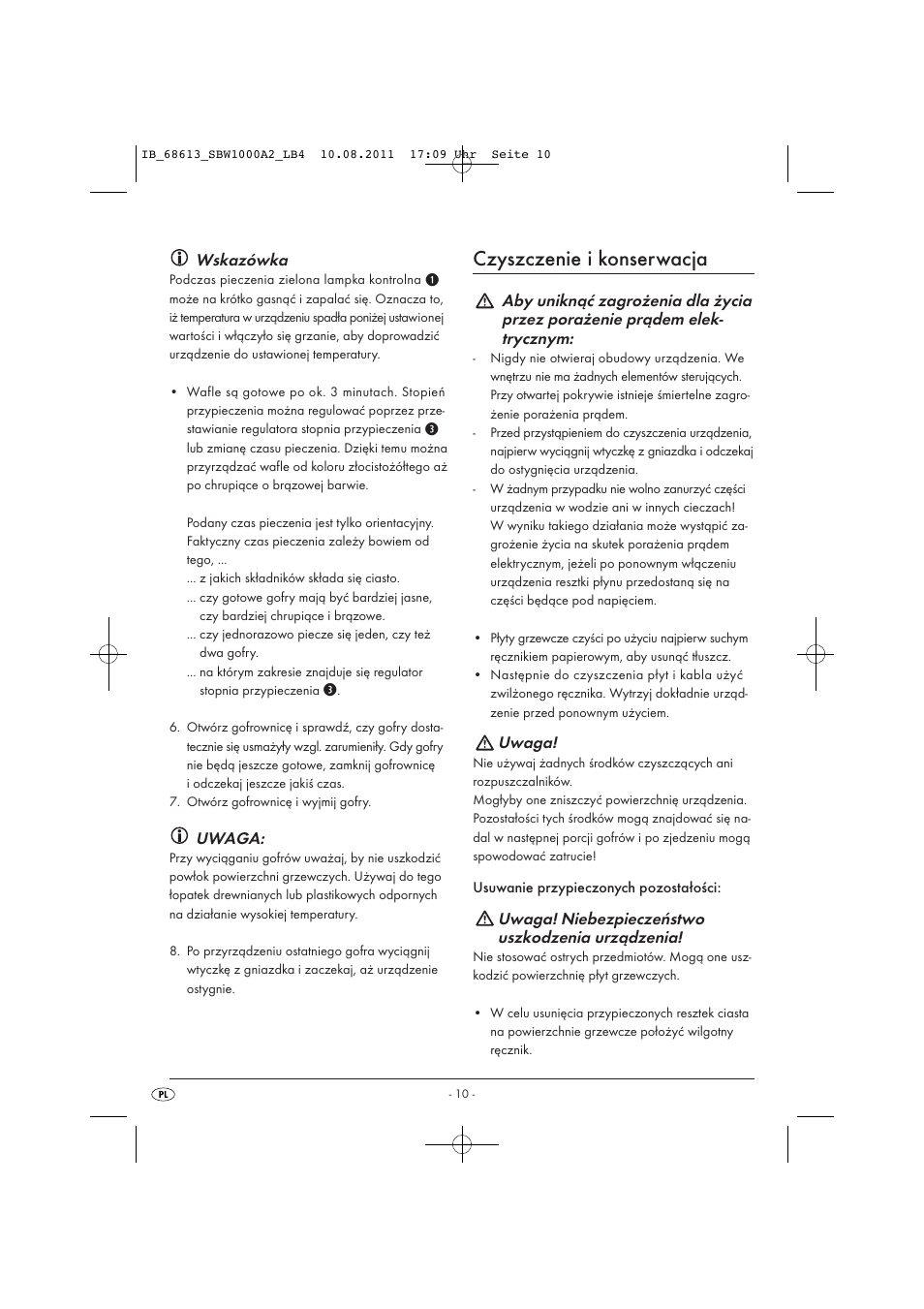 Czyszczenie i konserwacja, Wskazówka, Uwaga | Uwaga! niebezpieczeństwo uszkodzenia urządzenia | Silvercrest SBW 1000 A2 User Manual | Page 12 / 44