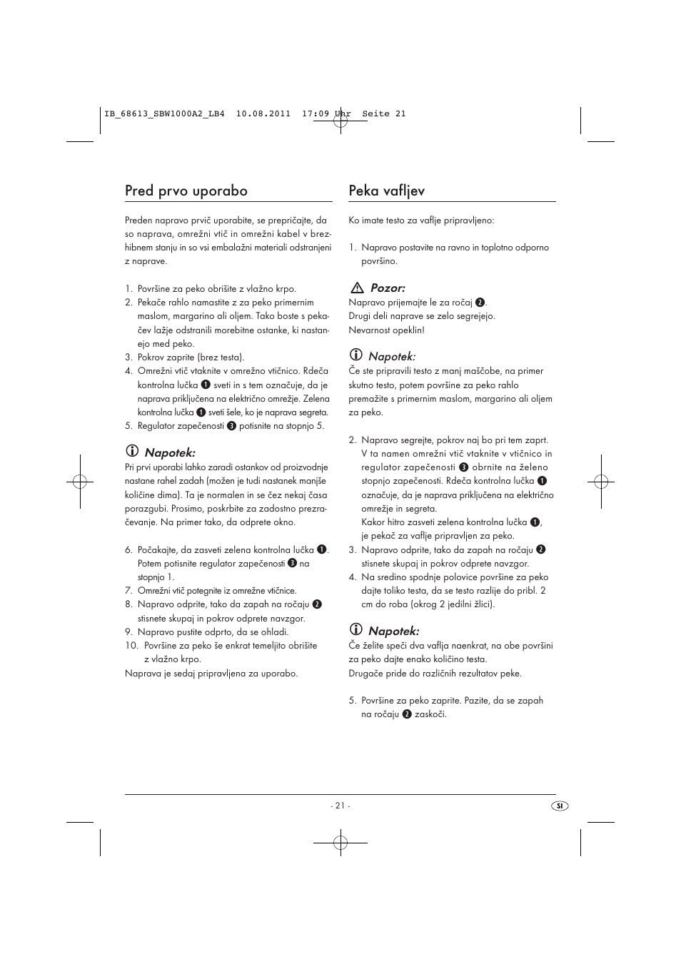 Pred prvo uporabo, Peka vafljev | Silvercrest SBW 1000 A2 User Manual | Page 23 / 44