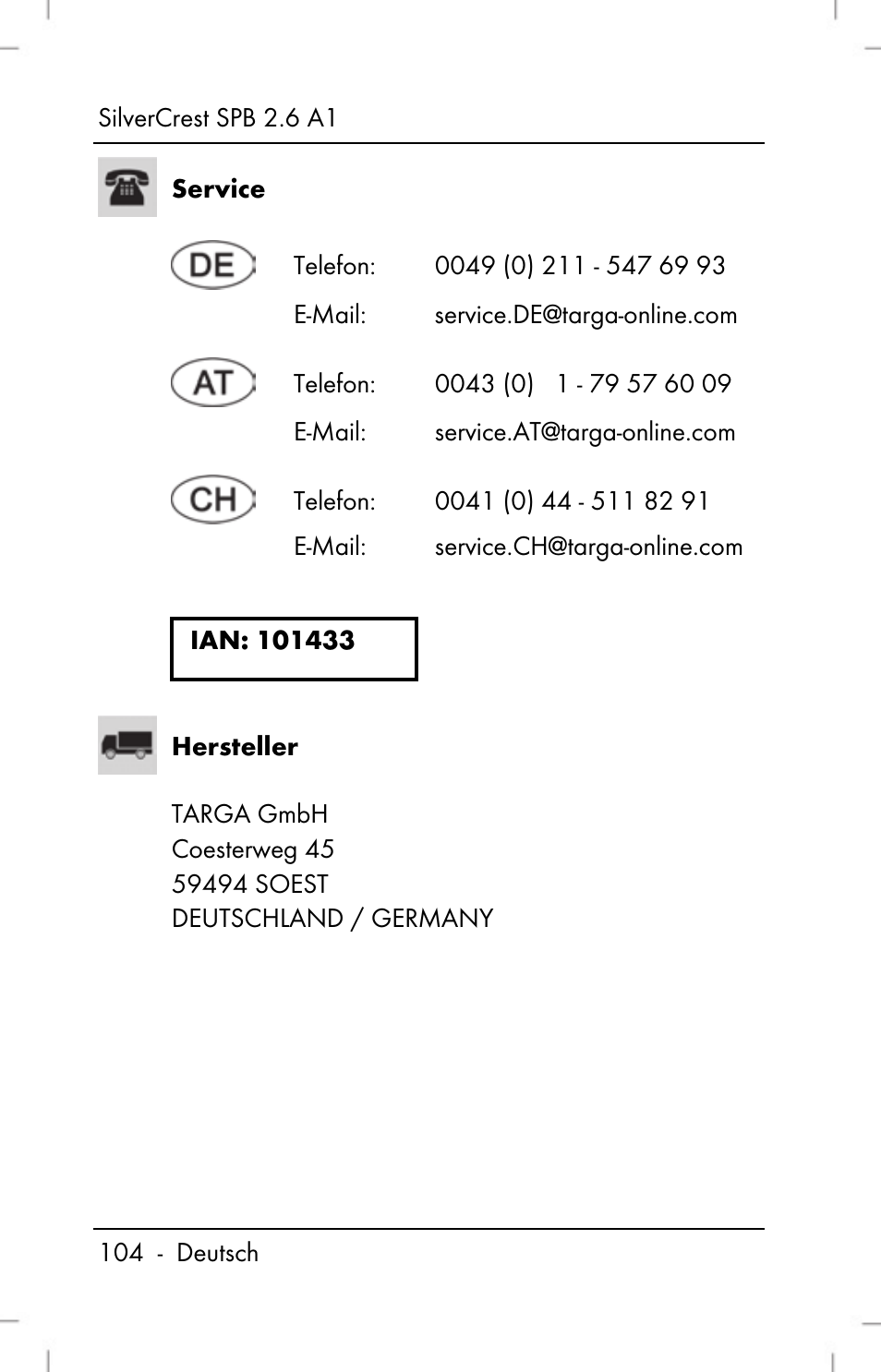 Silvercrest SPB 2.6 A1 User Manual | Page 106 / 108