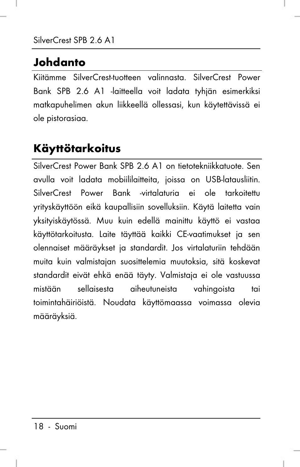 Johdanto, Käyttötarkoitus | Silvercrest SPB 2.6 A1 User Manual | Page 20 / 108