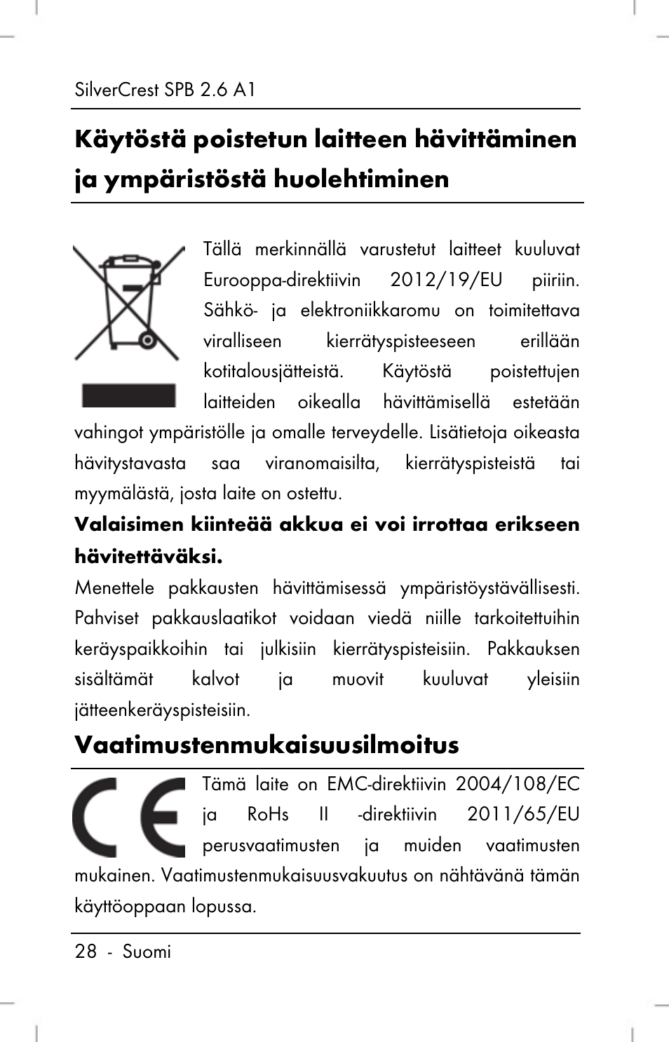 Vaatimustenmukaisuusilmoitus | Silvercrest SPB 2.6 A1 User Manual | Page 30 / 108