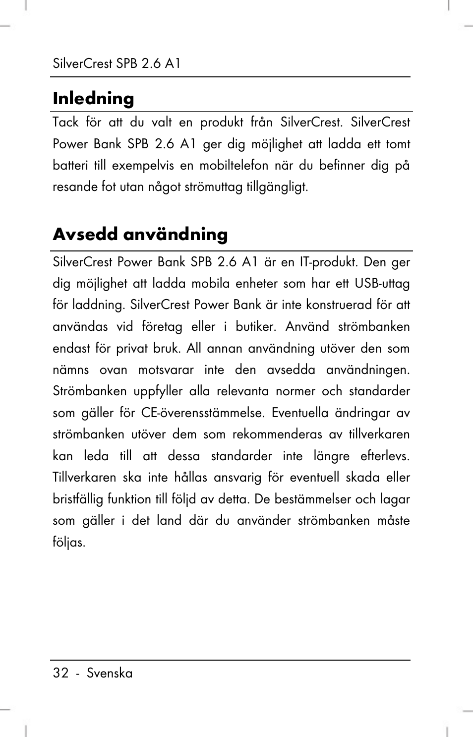 Inledning, Avsedd användning | Silvercrest SPB 2.6 A1 User Manual | Page 34 / 108