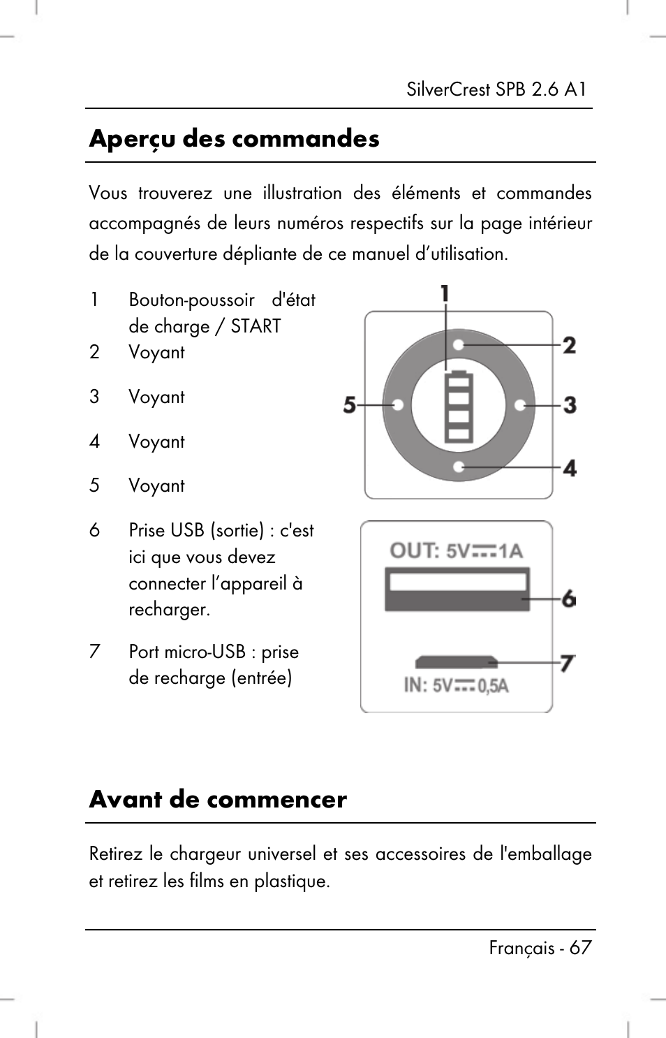 Aperçu des commandes, Avant de commencer | Silvercrest SPB 2.6 A1 User Manual | Page 69 / 108