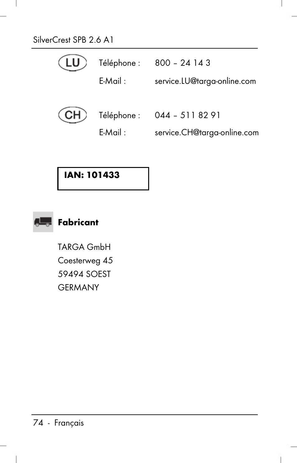 Silvercrest SPB 2.6 A1 User Manual | Page 76 / 108
