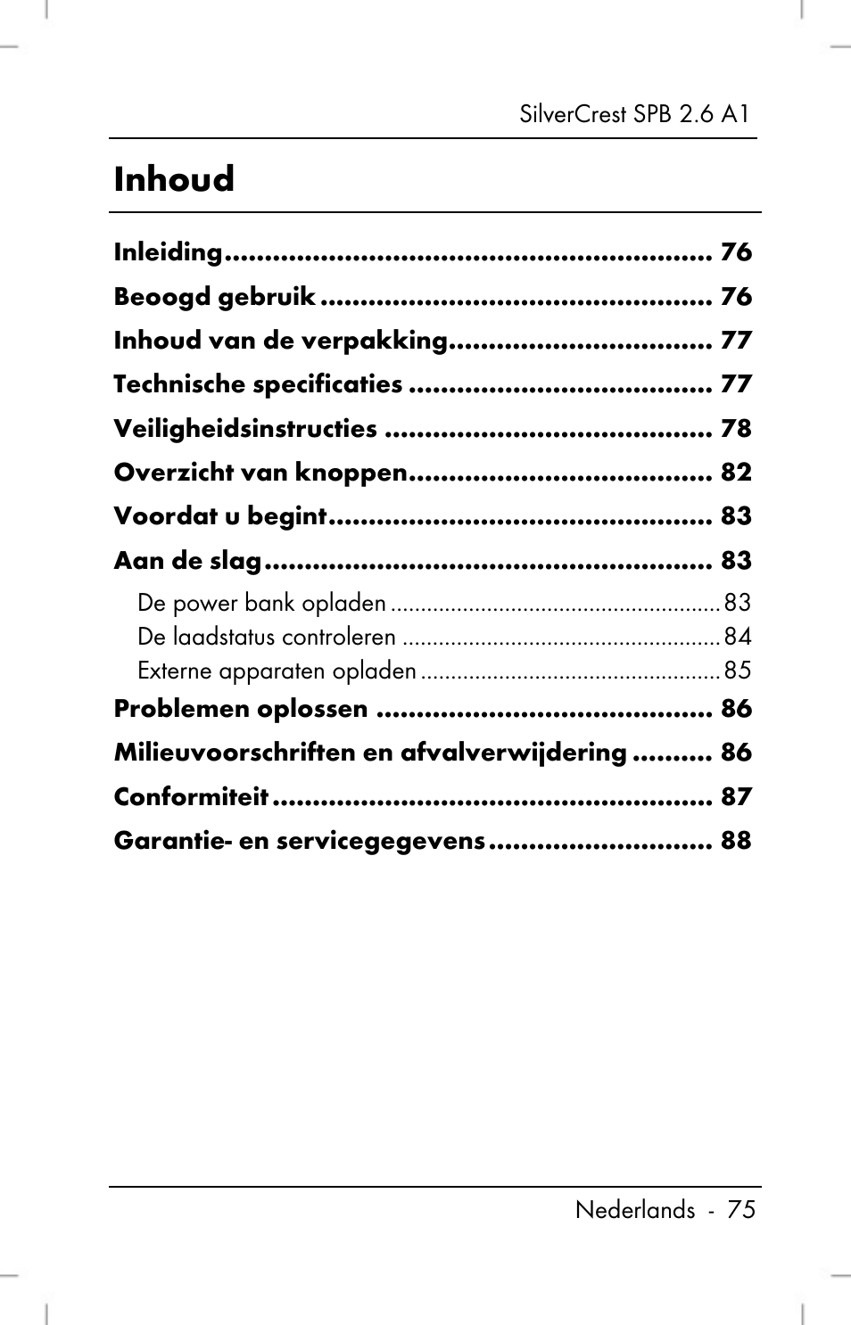 Inhoud | Silvercrest SPB 2.6 A1 User Manual | Page 77 / 108