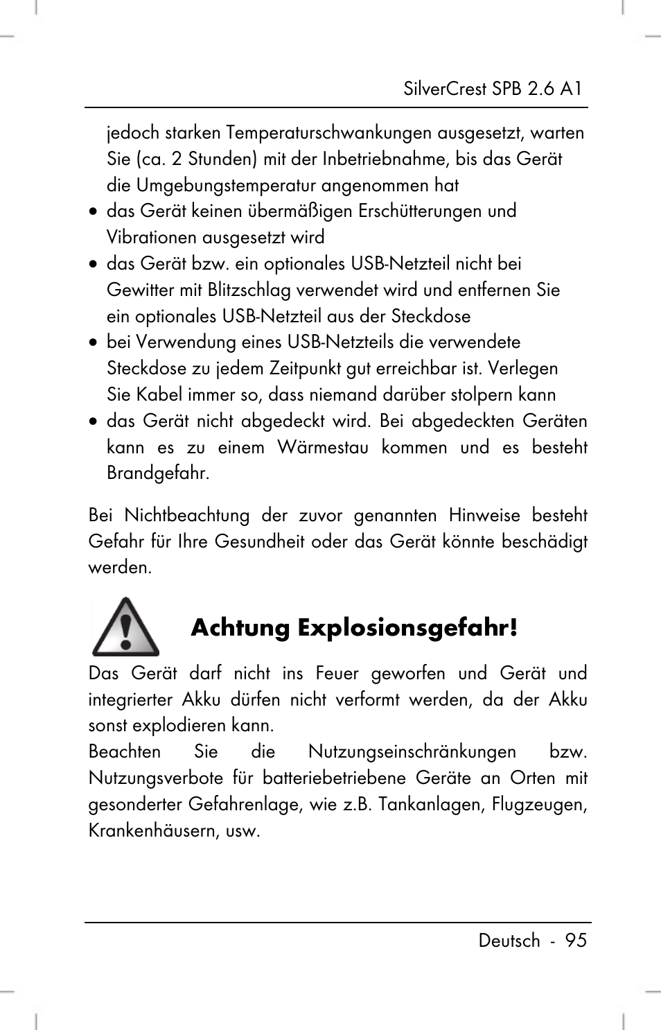 Achtung explosionsgefahr | Silvercrest SPB 2.6 A1 User Manual | Page 97 / 108