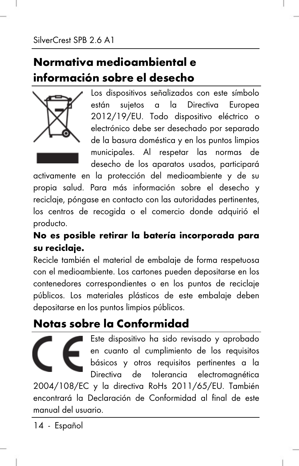 Notas sobre la conformidad | Silvercrest SPB 2.6 A1 User Manual | Page 16 / 78