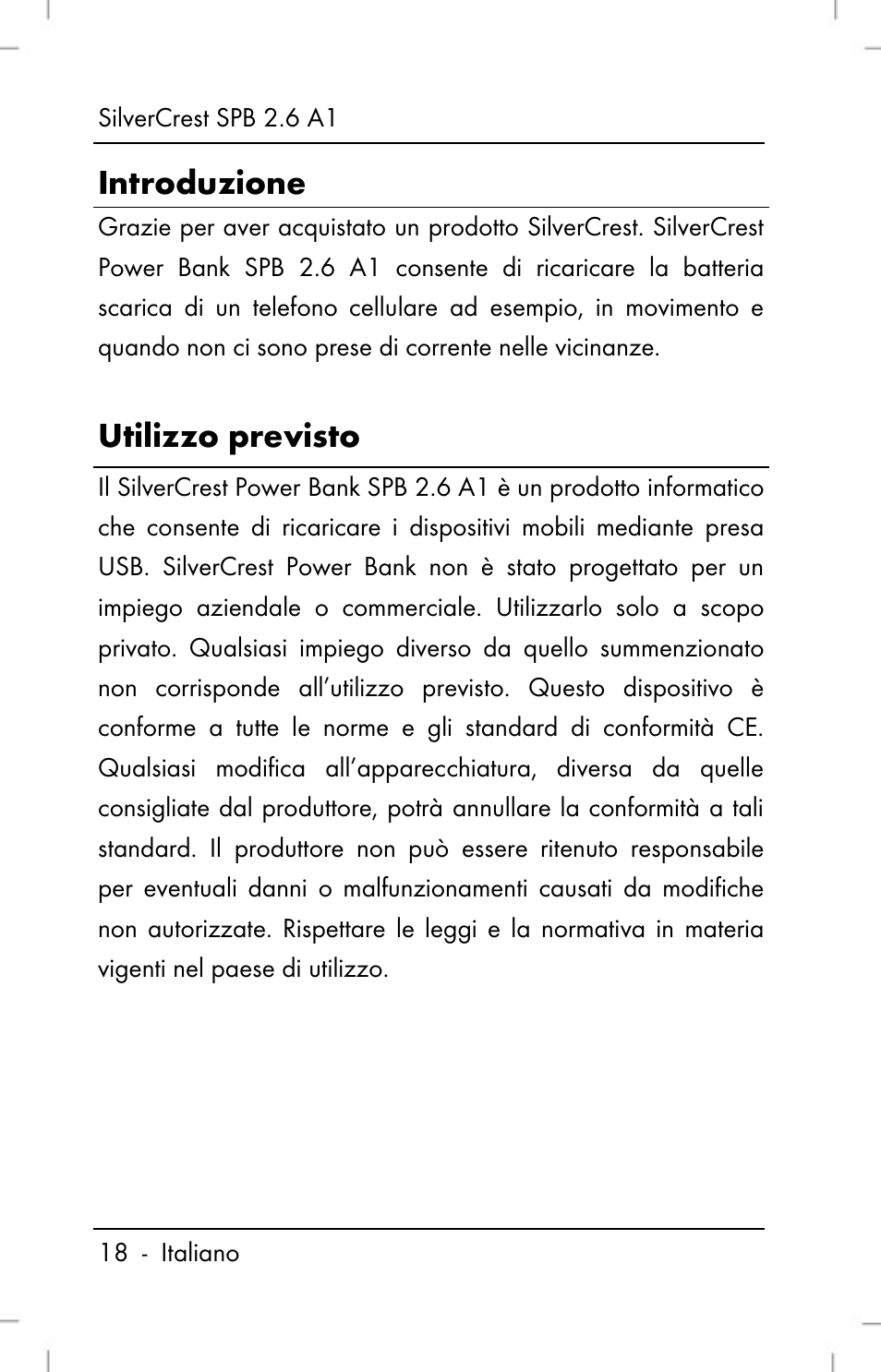 Introduzione, Utilizzo previsto | Silvercrest SPB 2.6 A1 User Manual | Page 20 / 78