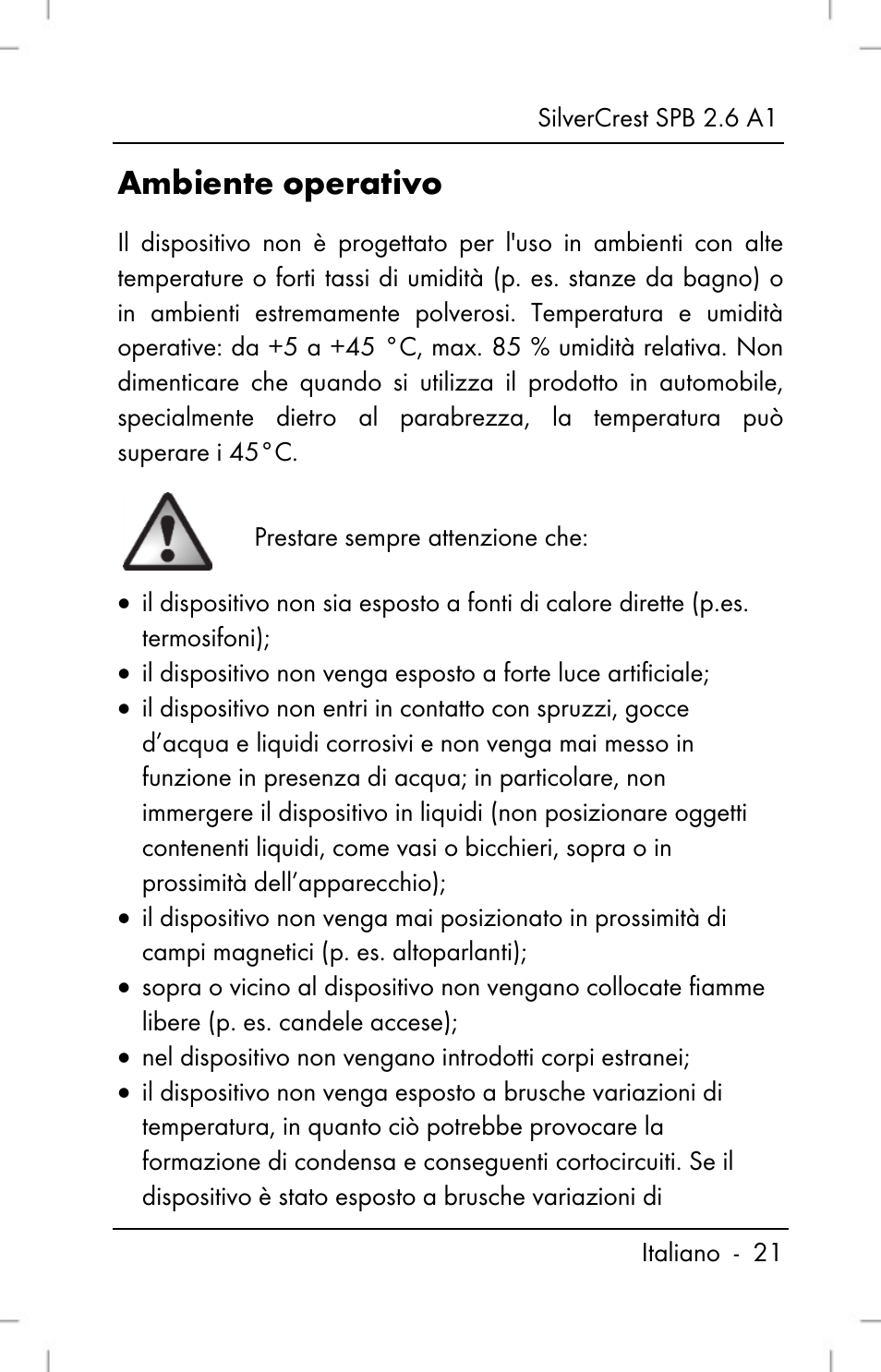 Ambiente operativo | Silvercrest SPB 2.6 A1 User Manual | Page 23 / 78