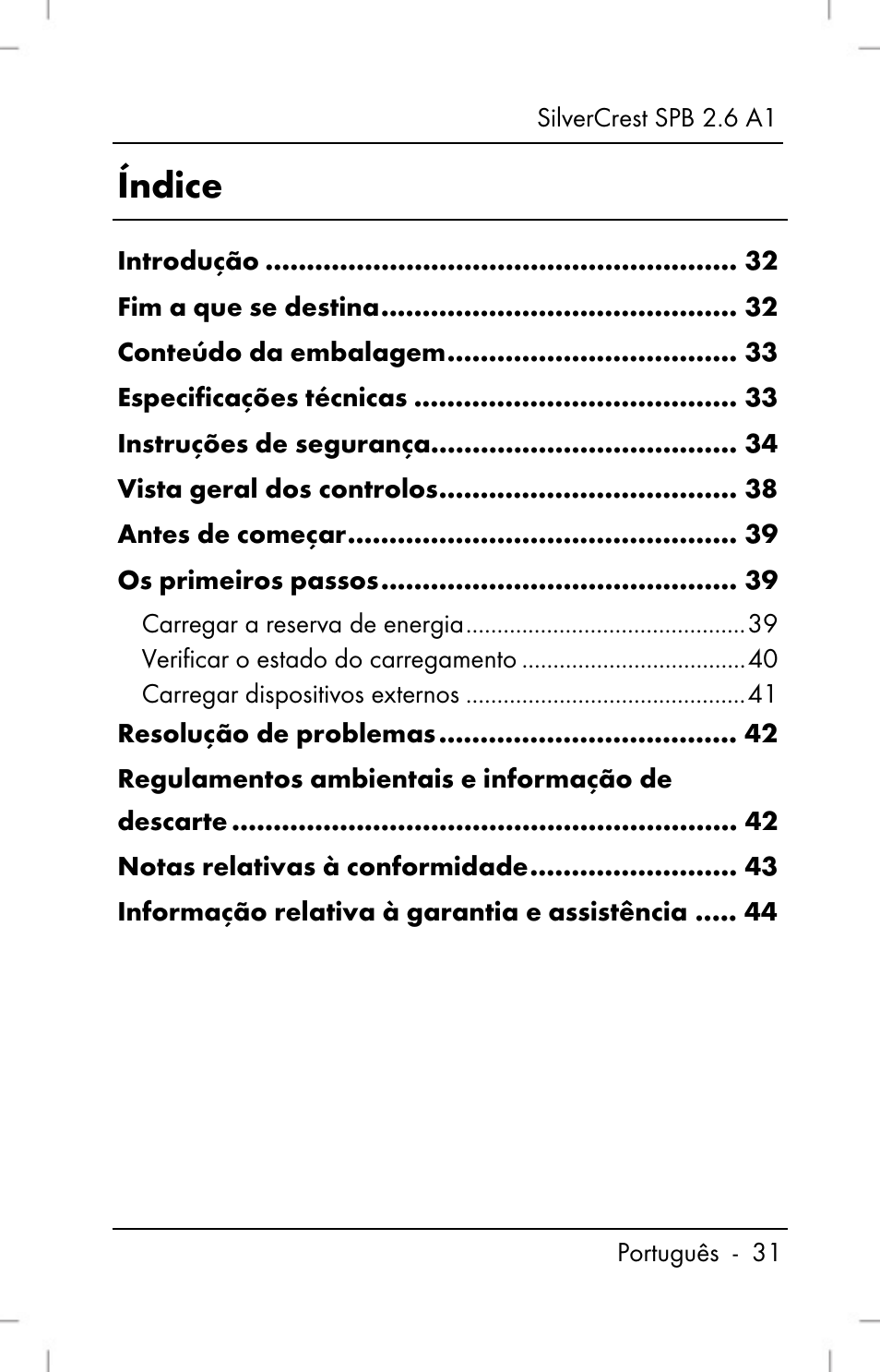 Índice | Silvercrest SPB 2.6 A1 User Manual | Page 33 / 78