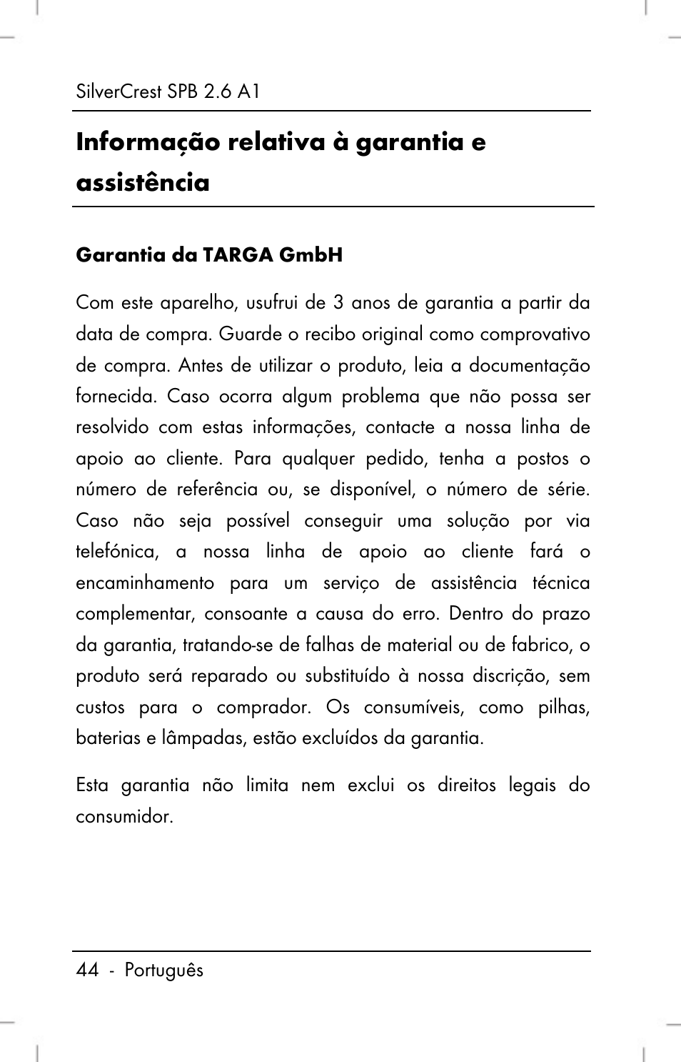 Informação relativa à garantia e assistência | Silvercrest SPB 2.6 A1 User Manual | Page 46 / 78
