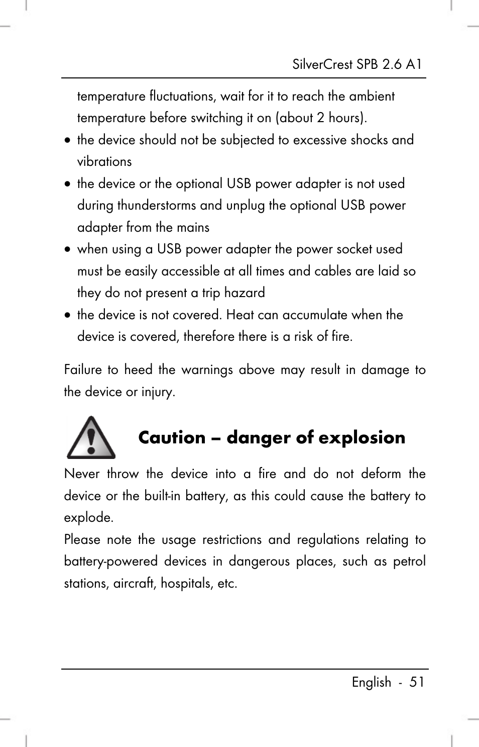 Caution – danger of explosion | Silvercrest SPB 2.6 A1 User Manual | Page 53 / 78