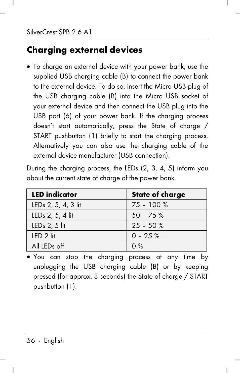 Charging external devices | Silvercrest SPB 2.6 A1 User Manual | Page 58 / 78