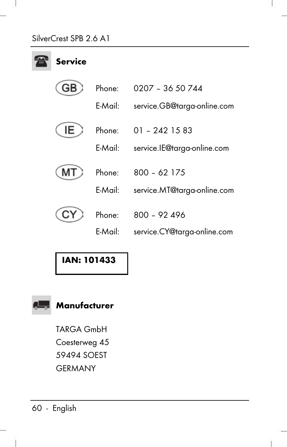 Silvercrest SPB 2.6 A1 User Manual | Page 62 / 78