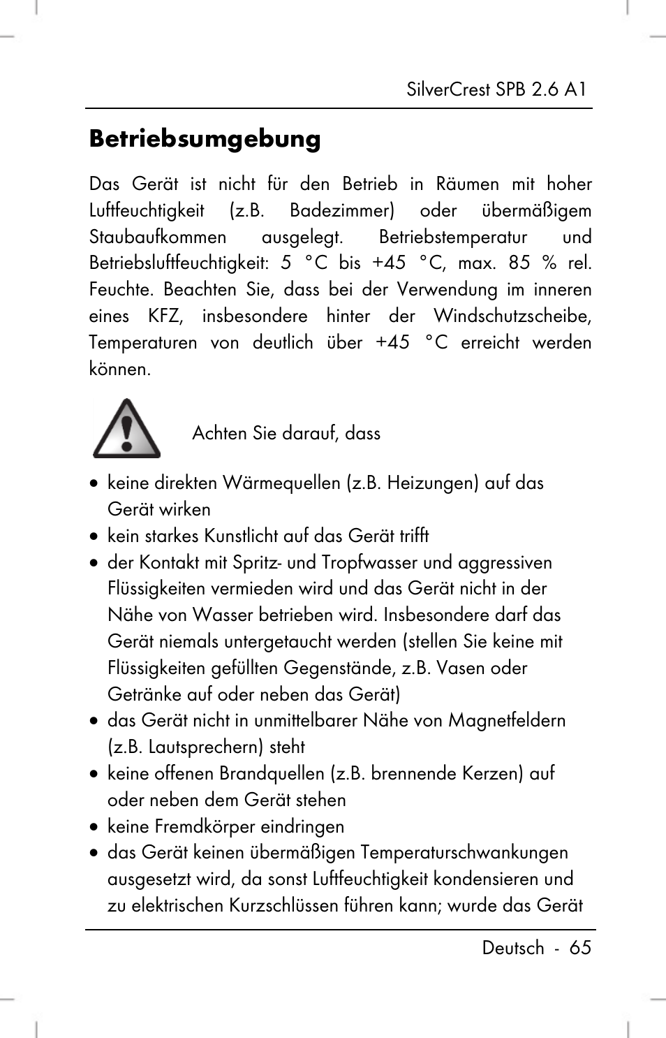 Betriebsumgebung | Silvercrest SPB 2.6 A1 User Manual | Page 67 / 78