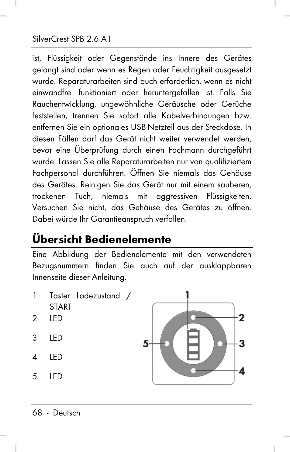 Übersicht bedienelemente | Silvercrest SPB 2.6 A1 User Manual | Page 70 / 78