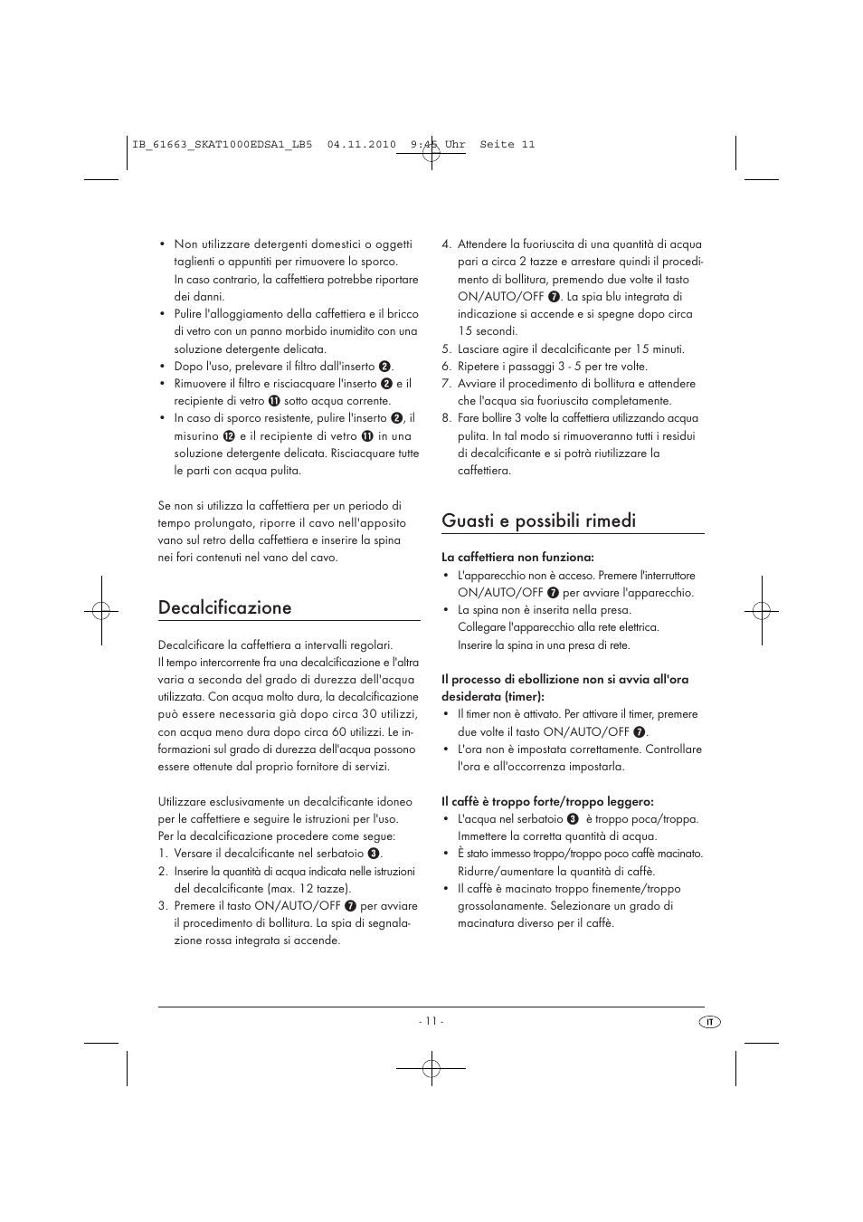 Decalcificazione, Guasti e possibili rimedi | Silvercrest SKAT 1000 EDS A1 User Manual | Page 13 / 33