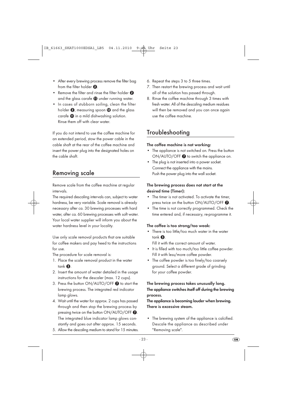 Removing scale, Troubleshooting | Silvercrest SKAT 1000 EDS A1 User Manual | Page 25 / 33