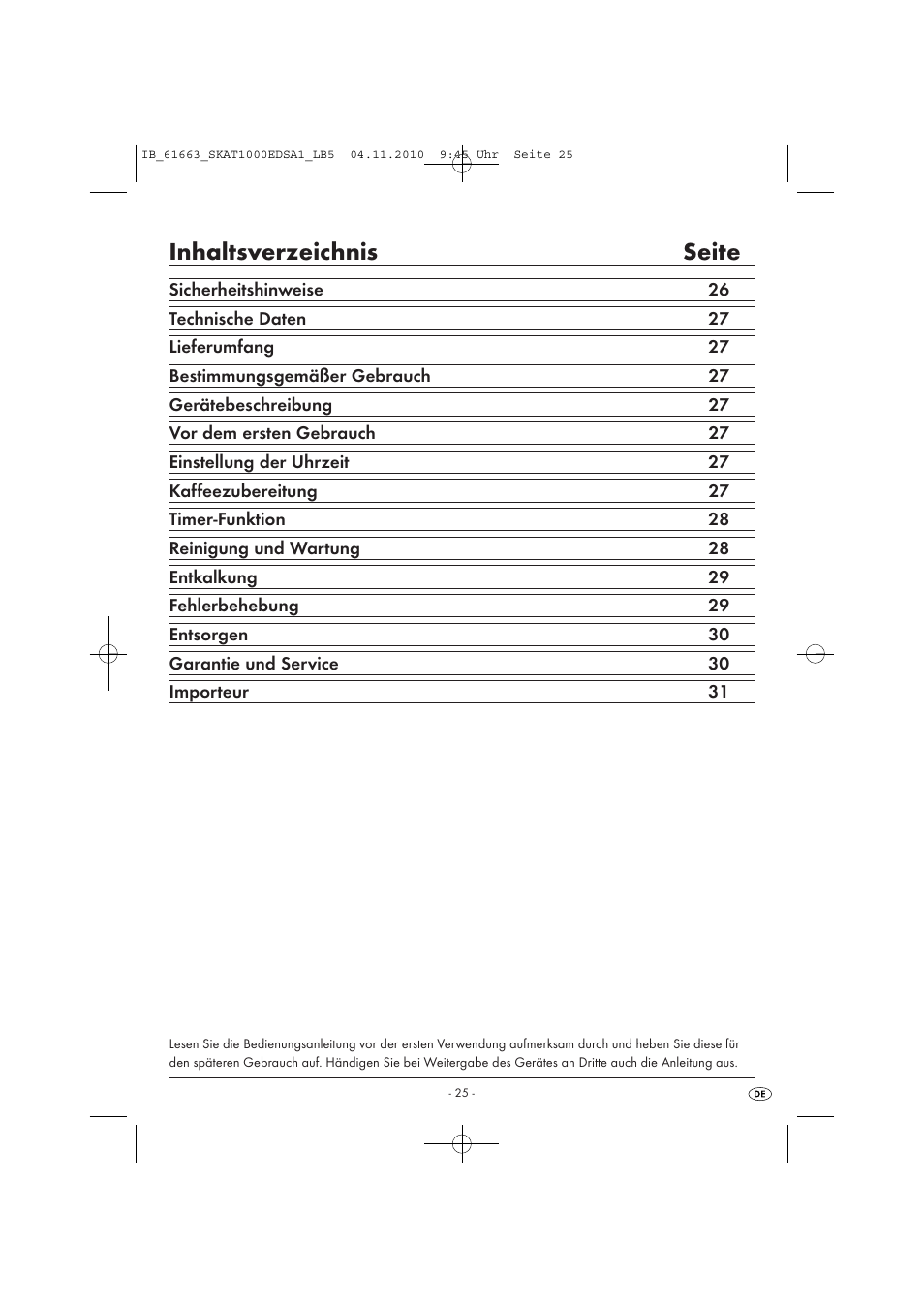 Inhaltsverzeichnis seite | Silvercrest SKAT 1000 EDS A1 User Manual | Page 27 / 33