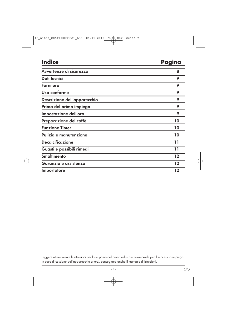 Indice pagina | Silvercrest SKAT 1000 EDS A1 User Manual | Page 9 / 33