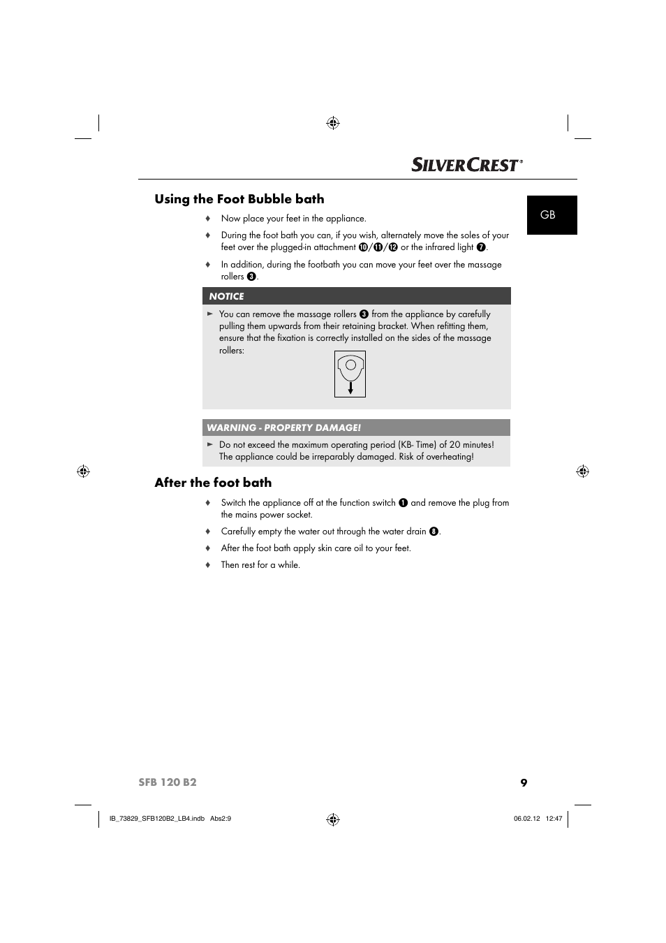 Using the foot bubble bath, After the foot bath | Silvercrest SFB 120 B2 User Manual | Page 11 / 86