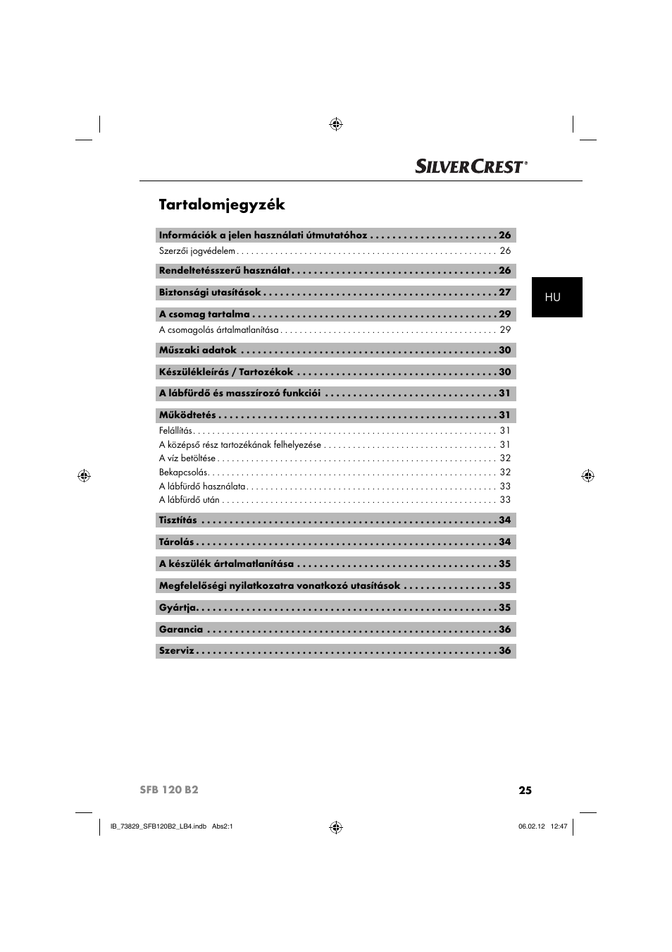 Tartalomjegyzék | Silvercrest SFB 120 B2 User Manual | Page 27 / 86