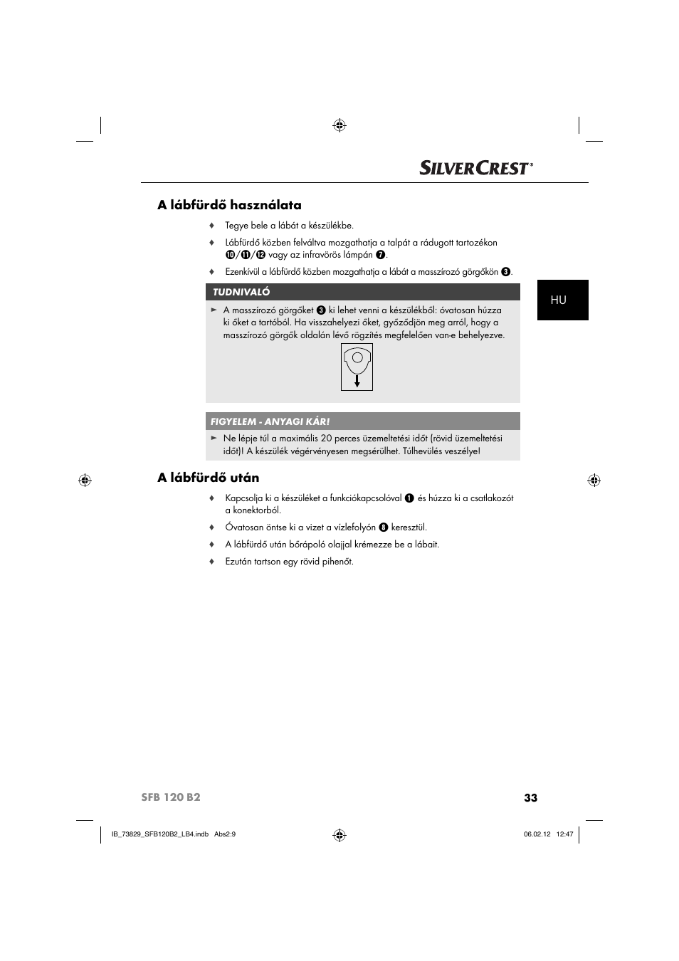 A lábfürdő használata, A lábfürdő után | Silvercrest SFB 120 B2 User Manual | Page 35 / 86