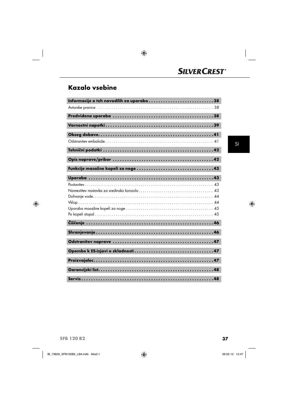 Kazalo vsebine | Silvercrest SFB 120 B2 User Manual | Page 39 / 86