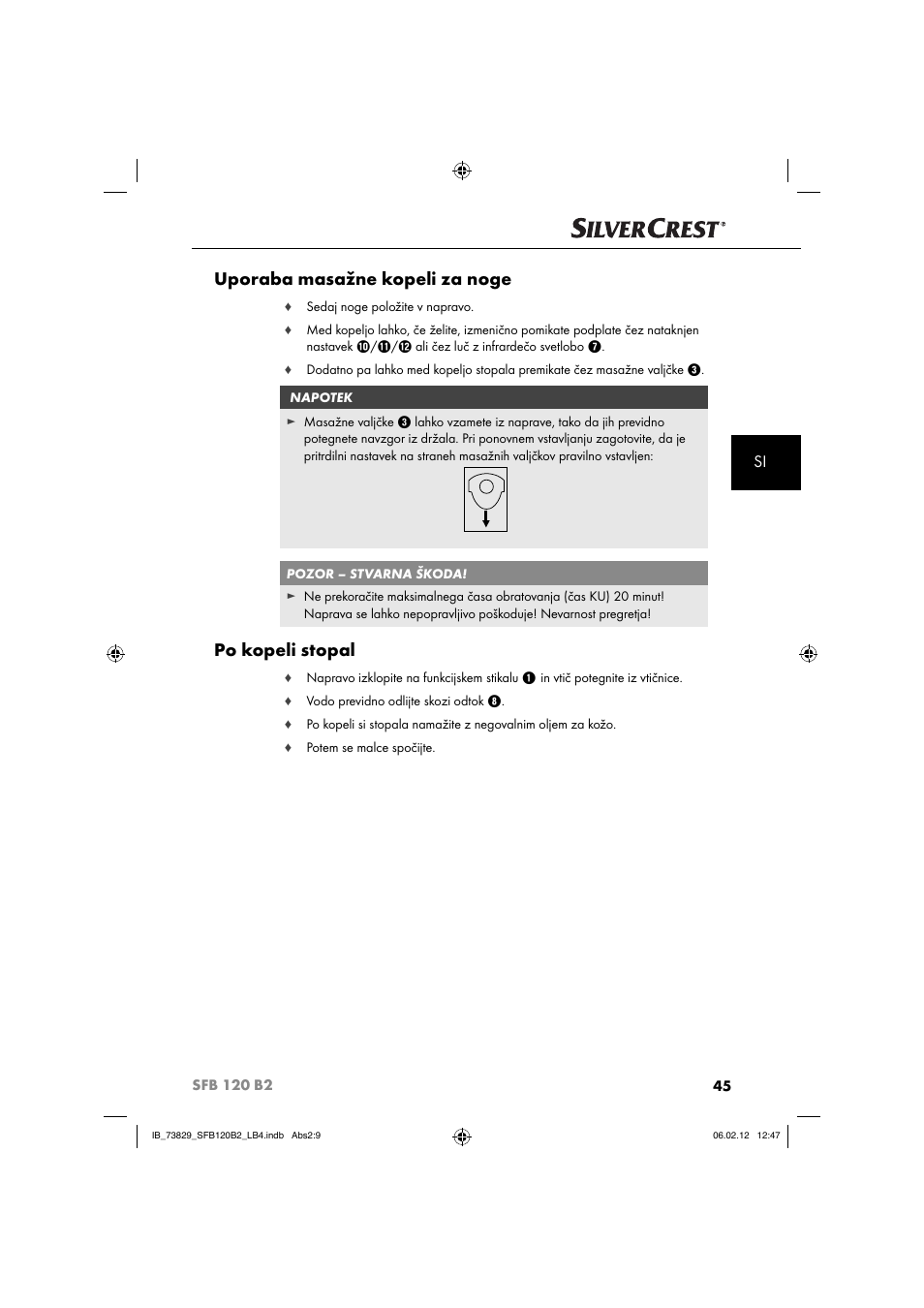 Uporaba masažne kopeli za noge, Po kopeli stopal | Silvercrest SFB 120 B2 User Manual | Page 47 / 86