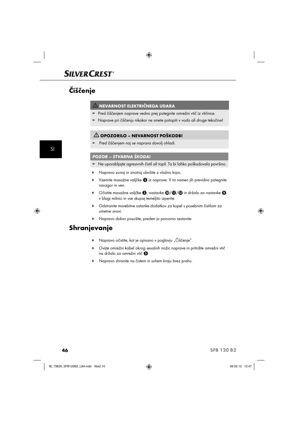 Čiščenje, Shranjevanje | Silvercrest SFB 120 B2 User Manual | Page 48 / 86