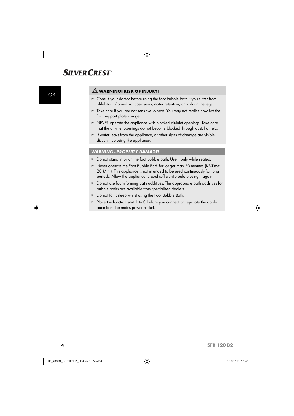 Silvercrest SFB 120 B2 User Manual | Page 6 / 86