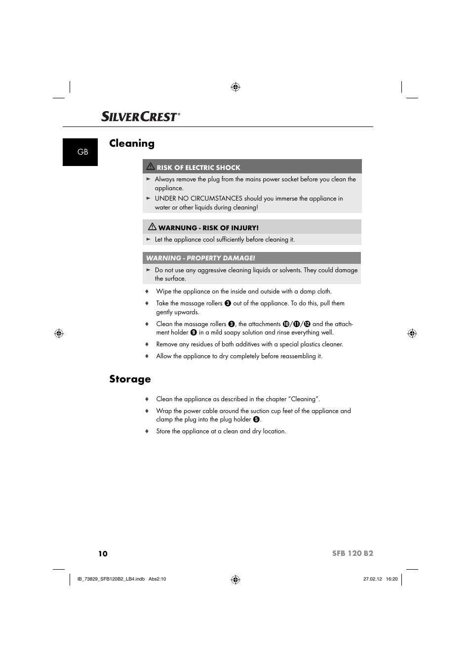 Cleaning, Storage | Silvercrest SFB 120 B2 User Manual | Page 74 / 86