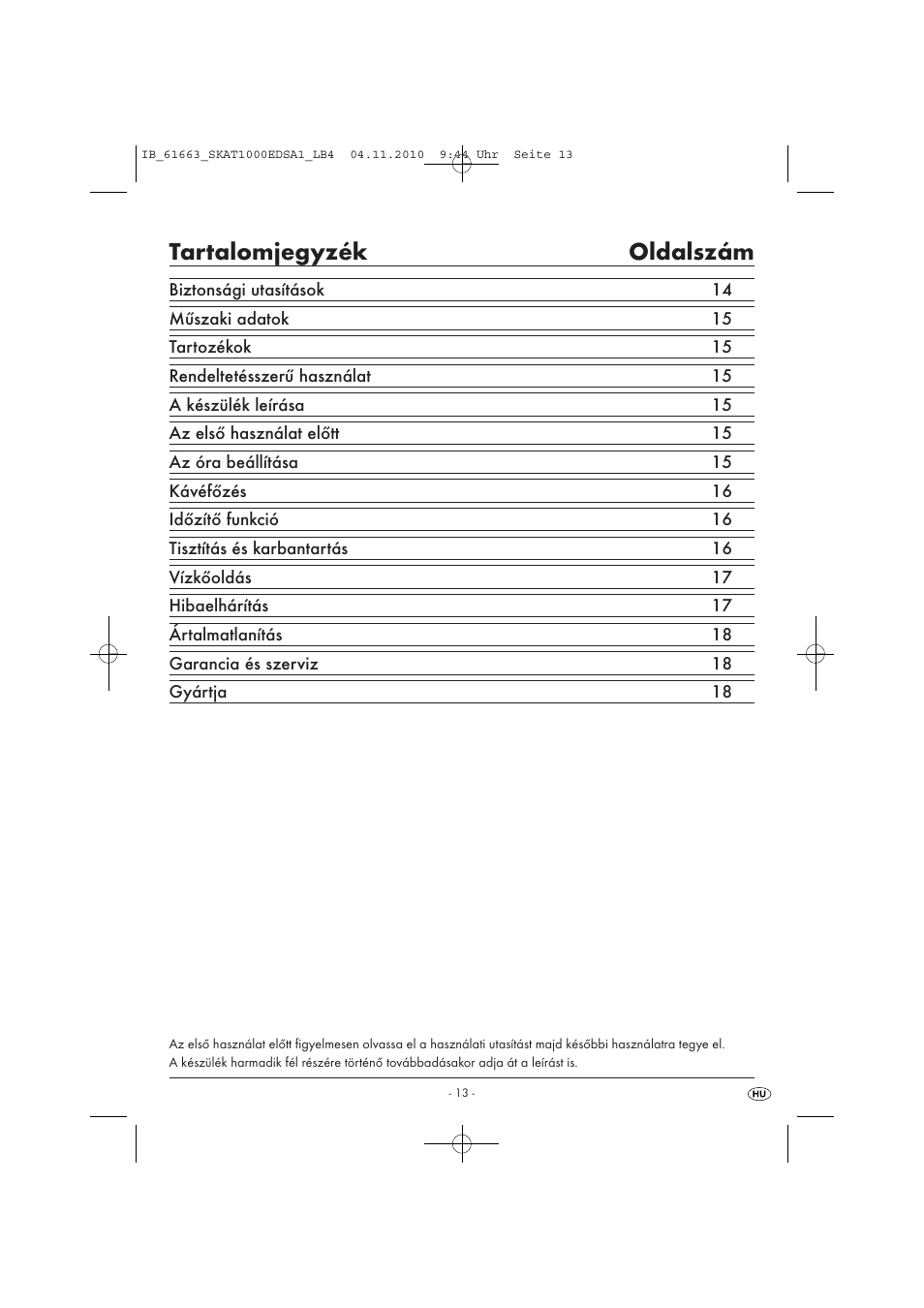 Tartalomjegyzék oldalszám | Silvercrest SKAT 1000 EDS A1 User Manual | Page 15 / 45
