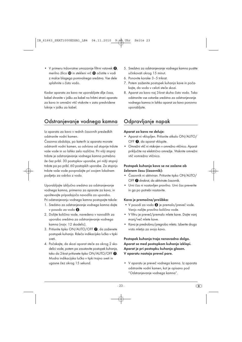 Odstranjevanje vodnega kamna, Odpravljanje napak | Silvercrest SKAT 1000 EDS A1 User Manual | Page 25 / 45