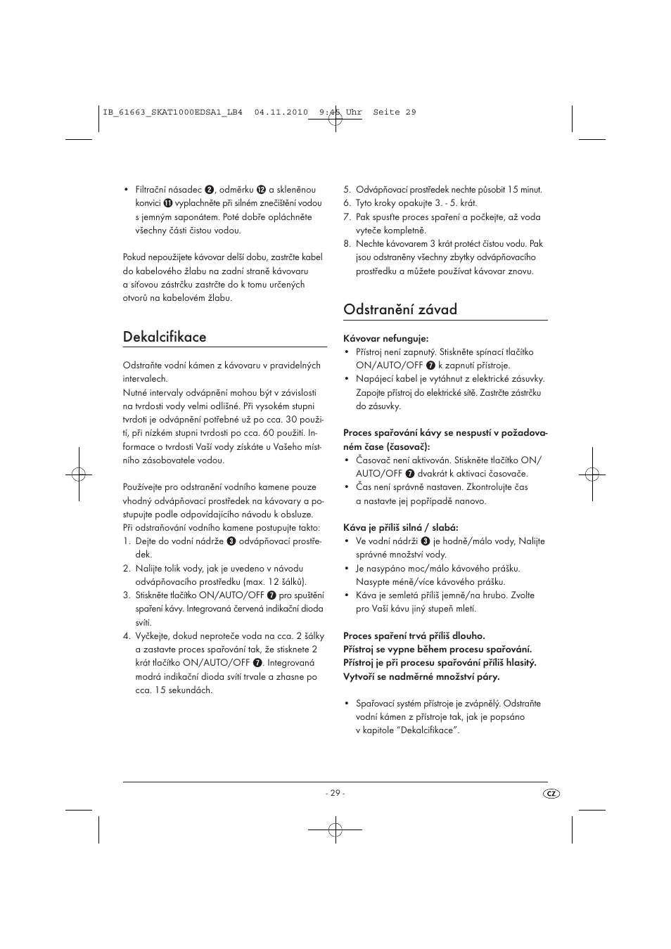 Dekalcifikace, Odstranění závad | Silvercrest SKAT 1000 EDS A1 User Manual | Page 31 / 45