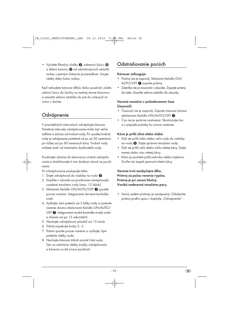 Odvápnenie, Odstraňovanie porúch | Silvercrest SKAT 1000 EDS A1 User Manual | Page 37 / 45